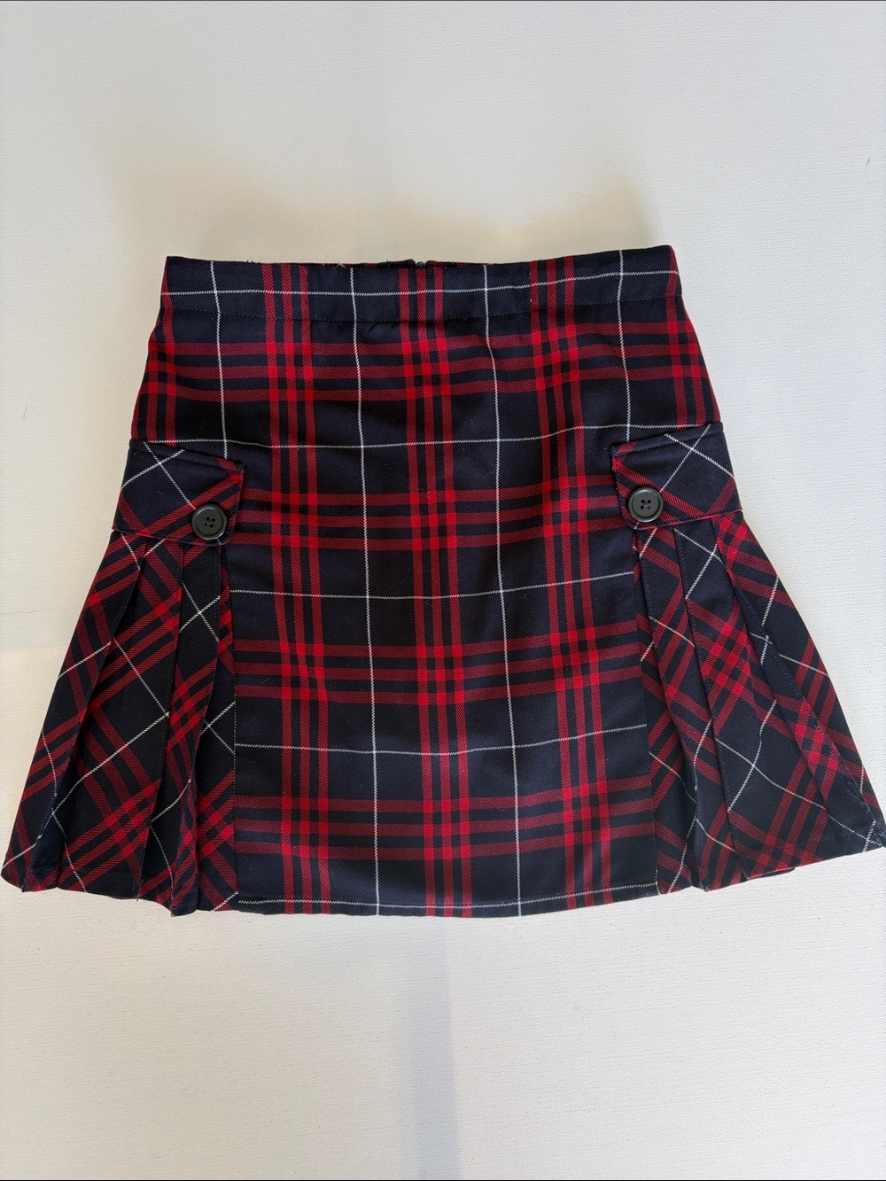 Lands' End Girls school uniform Red and Black Plaid Pleated Skirt 12 years